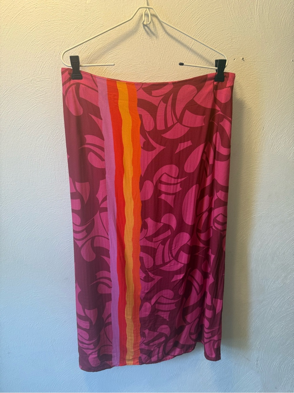 FARM Rio Anthropologie Pink Tropical Midi Skirt  Resort Vacation Statement Sz L - Picture 2 of 7
